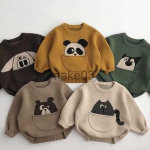 Cardigan 2023 Autumn Winter Cartoon Cartoon Pullover Sweater Boys Pocket Panda Shirt Girls Louge Tops Tops Clother AllMatch J230801