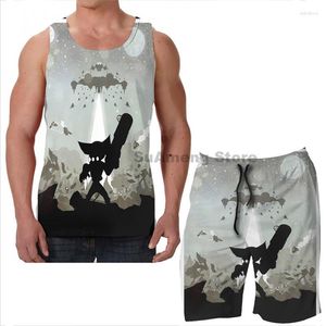 Fatos de treino masculinos Summer Funny Print Homens Tank Tops Mulheres Ratchet And Clank Showdown Shorts de praia Conjuntos de Fitness Colete