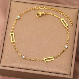 Link Bracelets Stainless Steel Minimalist Hollow Design Rectangular Pendant Korean Fashion Bracelet For Women Jewelry Wedding Gift
