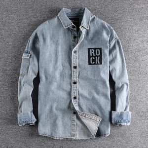 Herrjackor Vintage denim Workwear Jacket med tryckta brev för män