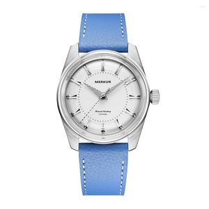 Zegarek na rękę Merkur męskie zegarki Retro Men Watch Watch 38 mm Modna ręczna wiatr mechaniczny na rękę na rękę na rękę 50 m wodoodporne skórzane pasek