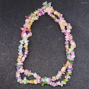 Choker Bohemian Crystal Neckor Natural Stone Necklace For Women Irregualr Chip Beads Amethysts Pink Quartz Lapis