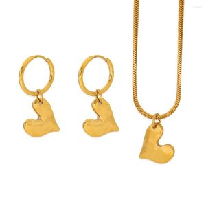 Necklace Earrings Set USENSET Exquisite Cute Gold Plated Heart Shape Jewelry For Women's Stainless Steel Accessories