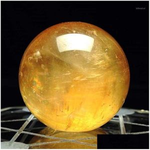 Oggetti decorativi Figurine 40Mm Citrino naturale Calcite Quarzo Cristallo Sfera Sfera Guarigione Gemma 1Pc Qw Drop Delivery Home Ga Dhmak