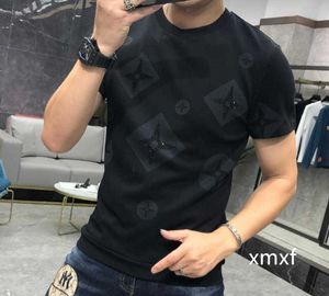 メンズTシャツメンズTシャツ斜めプリントティートップセル高品質のピュアコットントレンドパーカーファッション服刺繍文字グラフィック衣服34