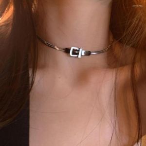 Chains Black Gothic Y2K Style Chain Necklace Simple Ot Collar Belt Fastener For Women 2023 Fashion Girls Wedding Jewelry Gift