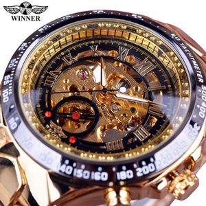 Наручительные часы победитель Механический спортивный дизайн Безель Золотые часы Мужские часы Top Brand Luxury Montre Homme Clock Men Automatic Skeleton Watch 230731