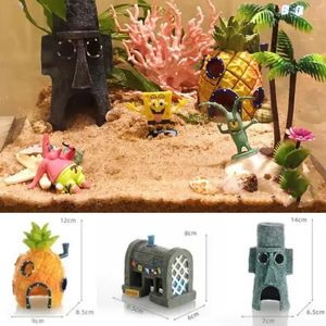 Other Home Garden Aquarium Decoration Fish Tank Ornaments Cartoon Character Pineapple House Resin Floating 230731