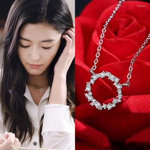 Hänge halsband koreanska silverfärg smycken strass zirkoncirkel för kvinnor bröllop fest gåva Kolye krage bijoux