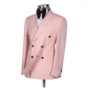 Män kostymer rosa delade män 2 stycken kappbyxor regelbundet passar manliga kläder bröllop brudgummen prom blazer sätter elegant skräddarsydd för