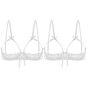 Sutiã de mamilo aberto sexy feminino erótico sutiã de copa aberta cueca com peito transparente transparente lingerie de renda prateleira 276K