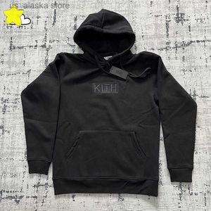 Herrtröjor tröjor män kvinnor hip hop casual lös broderi box kith hoodie bästa kvalitet fleece kith pullover svartrosa tröjor med tag t230731