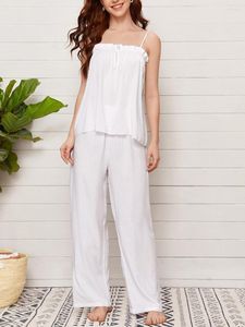 Women's Sleepwear Women 2 Piece Loungewear Solid Color Ruffle Camisole And Loose Pants Pajama Set Soft For Nightwear