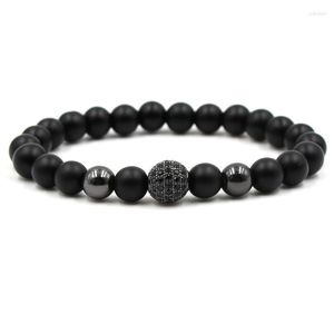 Strand Matte Black Stone Beads Manual Bracelet Pave CZ Ball Bracelets Bangle For Men And Women Friend Trendy Jewelry Accessorie