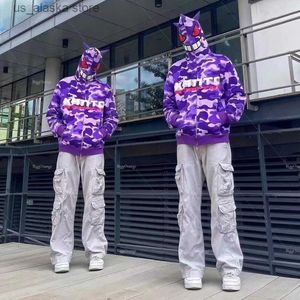 Y2K Mens Topality Monster Face Sweatshirts Capuzes Fez de capuz Harajuku Sorto de inverno Hip Hop Camouflage