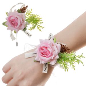 Brudbrudtärna handledsblomma brudtärna handblomma bröllop konstgjorda silkesblommor armband