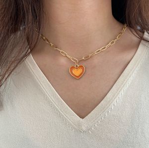 Pendant Necklaces Fashion Link Chains Choker Necklace Women Bijoux Femme Enamel Double Heart Chunky Wide Collar Jewelry 230801