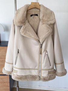 Skóra damska ftlzz jesienna zima moda moda sztuczna zamszowa kurtka futra streetwear luźna gęsta ciepła płaszcz śnieżny motocyklowy