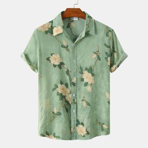Men's Casual Shirts Mens Vintage Green Floral Hawaiian Shirt Summer Short Sleeve Tropical Beach Men Party Holiday Vacation Loose Blouses