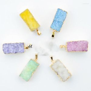 Pendant Necklaces Classic European Gold Color Jewelry For Women Colorful Drusy Druzy Natural Crystal Rectangle Stone Diy Necklace