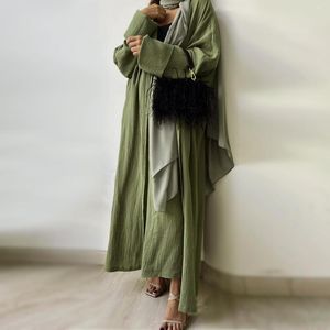 Roupas étnicas Algodão Crepe Quimono Abaya Islâmico Dubai Turco Muçulmano Feminino Roupas Casuais Kaftan Hijabi Robe Cor Sólida (Sem Calça)