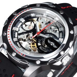 Wristwatches WINNER Sports Outdoor Automatic Watch for Men Luminous Hands Black Skeleton Mechanical Watches Luxury Brand Rubber Strap Clock 230731