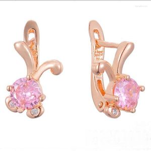 Dangle Earrings FJ Women 585 Rose Gold Color Cute Pink Fish Shaped Drop203