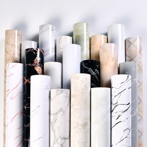 Bredd 60 cm marmor vinylfilm självhäftande tapet för badrum kök skåp bänkskivor kontakt papper pvc vattentäta vägg klistermärken