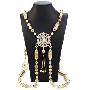 Andra modetillbehör Sunspicems 18K Gold Color Marocko Caftan Body Chain Bride Jewelry Takchita Chest Shoulder Chain Arabic Women Wedding Bijoux 230731