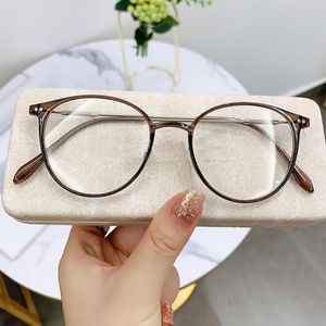 Sunglasses Round Full Frame Anti-Blue Light Glasses Flat Lens Flexible Metal Temple Korean Fashion Stylish For Computer Workers