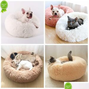 Cat Beds Furniture Round Comfy Calming Dog Bed For Cats Soothing Anti Anxiet House Fleece Marshmallow Cushion Drop Delivery Home G Dhbj4