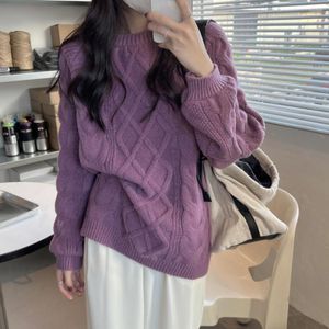 Maglioni femminili sciolti viola pullover twist maglione casual medio lungo rosso inverno abbigliamento coreano inverno coreano