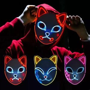 Party Maski Demon Slayer Tanjirou Mask Sabito Mascarilla Anime Makomo Cosplay Masques Halloween Costume Mascaras LED LED