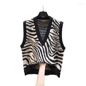 Maglioni da donna Gilet Gilet Maglione Moda Motivo zebrato Pullover lavorato a maglia Scollo a V senza maniche Primavera Autunno Cappotto Donna