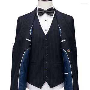 Mäns kostymer privat skräddarsydd elegant marinblå blue mens dubbel breasted kostym passar vertikala randiga män enkel bröllopsklänning blazer