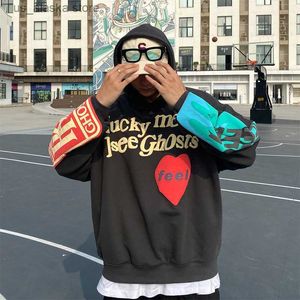 Moletons com capuz masculinos 00 90s Graffiti Letter Printing Plus Fleece Sweatshirt Masculino Harajuku Fleece Hoodie Hip Hop Stranger Hoodie T230731