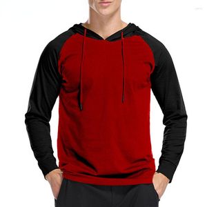 Men's T Shirts Patchwork Raglan Sleeve Hooded T-shirt Long Baseball Jersey Shirt Casual Hip Hop Streetwear Tee