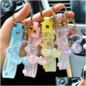 Schlüsselanhänger Lanyards Kreative Öl Sakura Blume Schlüsselbund Frauen Flüssigkeit Pailletten Schlüsselring Charme Tasche Auto Anhänger Schlüsselanhänger Für Kinder Geschenk D Dhqcq