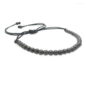 Strand 2023 Trendy Brand Men Bracelets 4mm Black Round Beads Braiding Macrame Bracelet For Women Lucky Wish