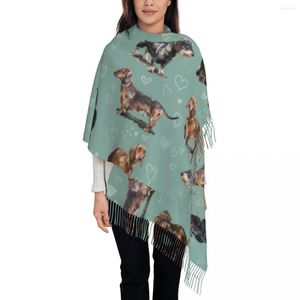 Sciarpe Donna Grande Il Bassotto Donna Inverno Spessa Calda Nappa Scialle Avvolge Badger Salsiccia Wiener Cani Sciarpa