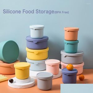 Set di stoviglie Tuuth Sile Lunch Box con coperchio Round Crisper Bento Kitchen Storage Microonde Macedonia Macedonia Fresh-Kee Drop Delivery Home Dhxj6