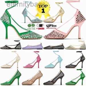 BVITY Sapatos Designer Sparkle Sandálias esticadas de laço de chinelos femininos de calcanhar alto