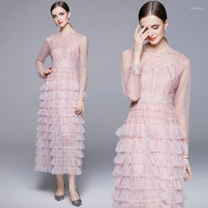 Casual Dresses Young Gee Luxury Temperament Pink Mesh Princess Cake Layered Dress Women