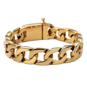 18k Gold 316L Stainess Steel Armband 15mm kubanska länkarmband för män kvinnor 22 cm längd fitness rörelse armband273h