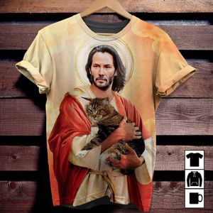 Camiseta Masculina Verão Ator Keanu Reeves Impressão 3D Criativa Animal Bonito Cachorrinho Gato Manga Curta Street Trend Casual Solta Camiseta 230731