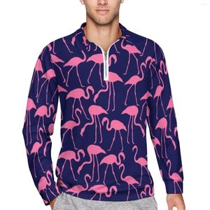 Polos męski różowy i granatowy flamingo koszulka polo męska Męska dla zwierząt Drut swobodny codzienny moda T-shirty Długie rękaw