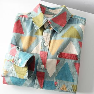 Men's Casual Shirts Vintage Bandana Print Elegant Spring Autumn Cotton Breathable Blouse Drape Man Contrast Korean Style C122