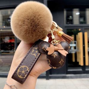 Designer Keychain Bear Head Leather Fur Ball Pendant Key Chain Bow Car Metal Fashion Personality