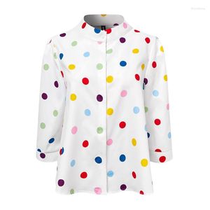 Camisetas femininas Uoozee moda feminina gola de bolinhas blusas casuais primavera verão manga três quartos tops para mulheres 2023