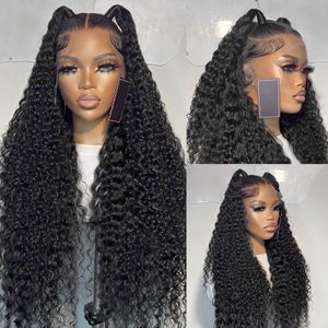 40 Inch Curly 13x4 Lace Front Human Hair Wig Brazilian Wigs For Women Deep Wave HD Lace Frontal Wig Synthetic Pre Plucked